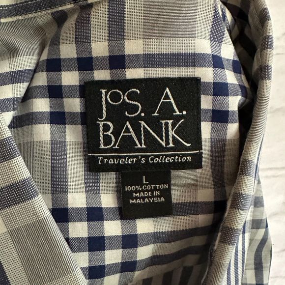 Jos. A. Bank White, Gray, & Navy Plaid Long-sleeve Dress Shirt, Large, Pre-owned - Picture 6 of 7
